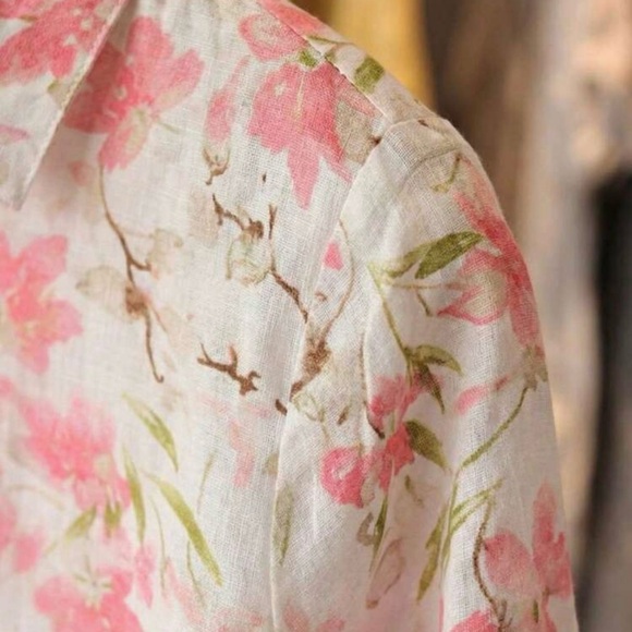 Floral Pink and White Women's Top - Picture 4 of 9